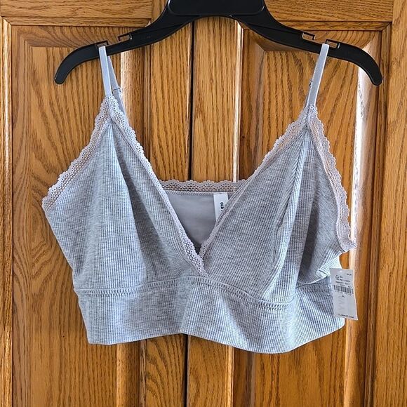 Womens Xl Bra Gray Lace Trim Bralette deep v-neck adjustable straps lace trim - Picture 11 of 16
